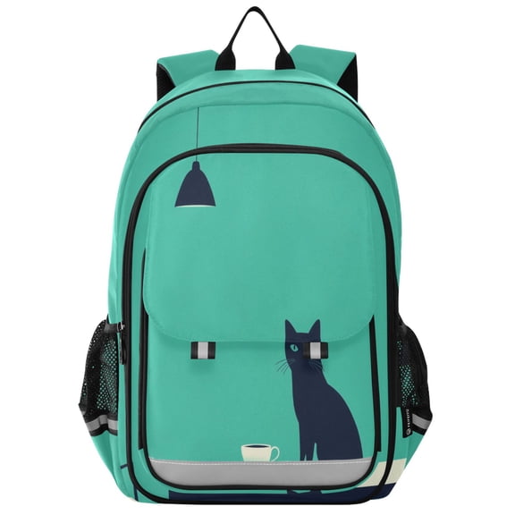 FORMRS Unisex School Backpack 17" Student Travel Bag with Laptop Compartment, Green Cat