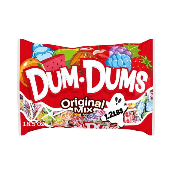 Dum Dums Original Mix Halloween Assorted Candy, Allergen Free, Lollipops & Suckers, Hard Candy for Trick or Treat and Party Favors, 18.5 oz Bag