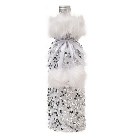 

GROFRY Wine Bottle Cover Wine Bottle Covers Sequins Bow Decorative Portable Drawstring Wine Bottle Bags for Christmas