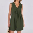 thumbnail image 2 of GILIGEGE Rompers for Women 2025 Summer Casual Ladies' Casual V Neck Pleated Rope Sleeveless Back Pocket Jumpsuit Set Overalls for Women Green S, 2 of 8