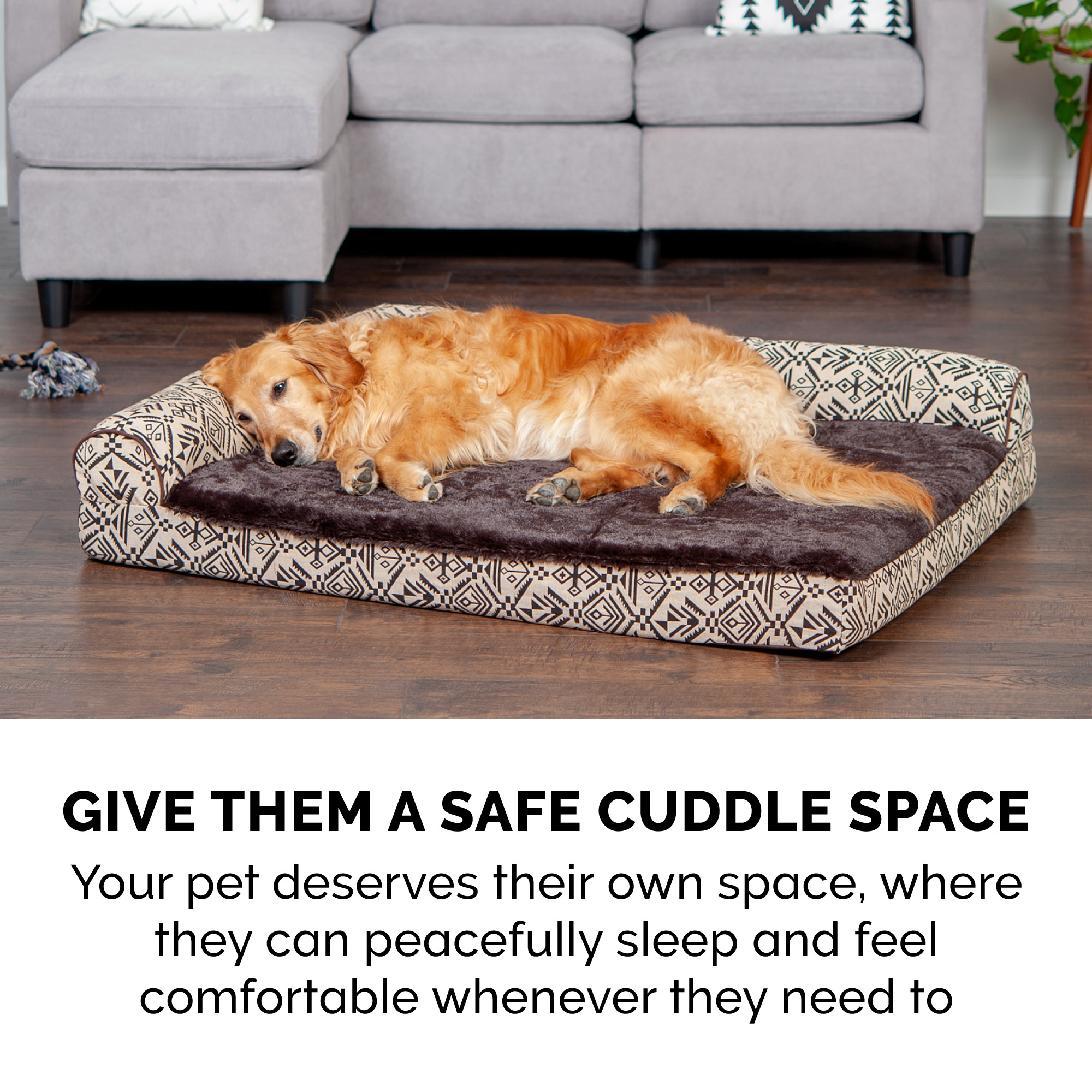 FurHaven Pet Products Southwest Kilim Orthopedic Deluxe Chaise Lounge Pet Bed for Dogs & Cats - Desert Brown, Jumbo