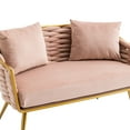 thumbnail image 5 of Velvet Loveseat with Two Pillows, Upholstered Leisure Armchair with Metal Legs, Barrel Accent Chair for Living Room, Bedroom, Office, Pink, 5 of 7