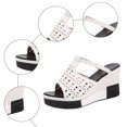 thumbnail image 4 of Rokment Womens Platform Wedge Backless Slides Sandals Ladies Openwork Leather Peep Toe Color Block Chunky Heels Mules Dress Slip on Slippers Summer 2026, 4 of 8