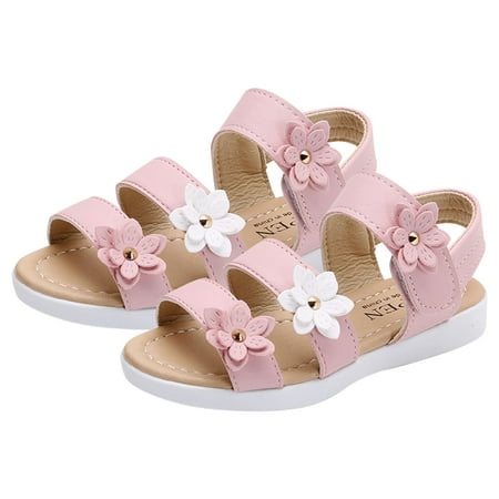 

Girls Sandals Flower Pattern Open-Toe Strap Soft Flat Sole Comfortable Princess Shoes For Girl Size 27;4.5-5 Y