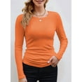 thumbnail image 3 of Womens Ribbed Long Sleeve Crewneck Casual Slim Basic Shirts Fitted Knit Tops Orange Color XXL, 3 of 6