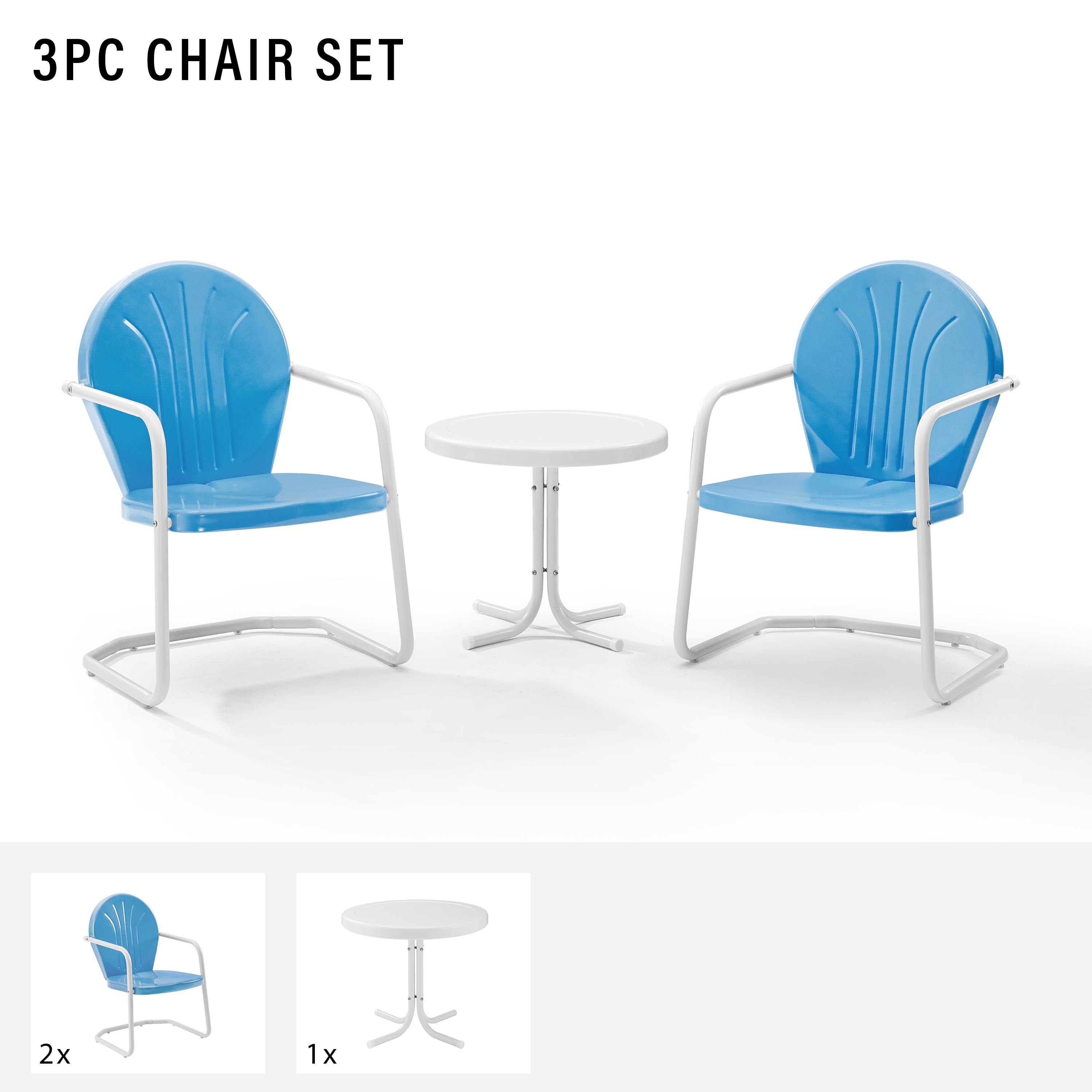 Crosley Furniture Griffith 3 Piece Metal Patio Conversation Set in Sky Blue