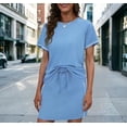 thumbnail image 3 of BRGZLK 2 Piece Sets for Women Summer Crew Neck Short Sleeve Tops and Tennis Skirt Set Striped Matching Soft Comfortable Travel Skort Sets,Womens Clothing Blue XL, 3 of 5