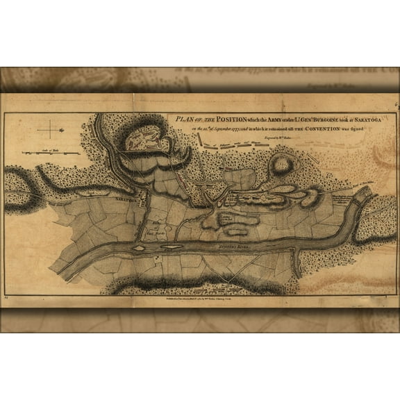 24"x36" Gallery Poster, map of Gen. Burgoyne, at Saratoga, 10th Sept 1777