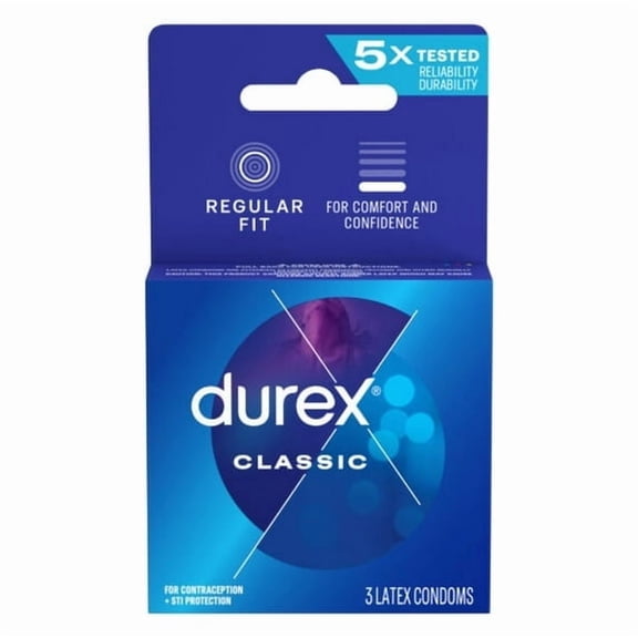 Durex Condom Regular Fit Longer & Wider Natural Latex Condoms, 3 Count - Ultra Fine & Lubricated