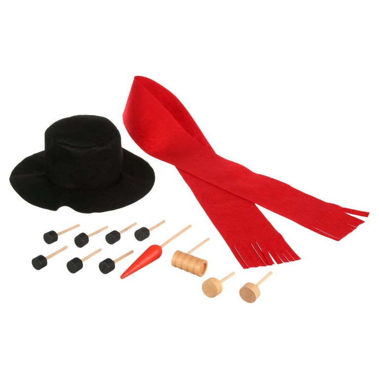 1 Set Snowman Making Kit Cute Black Hat Red Scarf Carrot Nose Dress-up Set  Outdoor Decoration Accessories DIY Christmas Snowman Tool Kit Kids Toy  Gift-Red