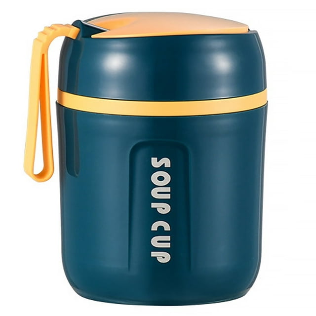 480ML Food Flasks Stainless Steel Lunch Flask with Foldable Spoon Thermal Insulated Soup Container Protable Lunch Container with Silicone Rope Food Leak Proof Food Soup Flasks for Kids Ad