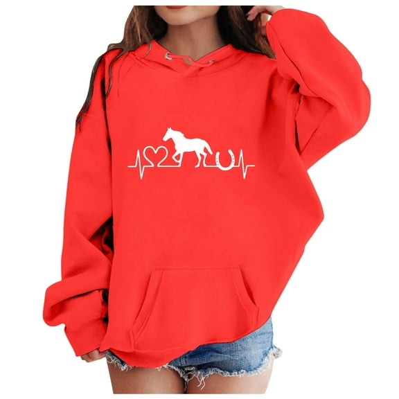 Zshosam Baggy Hoodies for Teen Girls Girls Clothes Girls Sweatshirt Casual Long Sleeve Top Fall Teen Girl Clothes Size 7T 8T,(Red 7-8 Years)