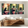 thumbnail image 3 of Funny Black Cat Bathroom Canvas Wall Art Black Cat Reading Newspaper On The Toilet Wall Decor Pictures Painting Green Botanical Plant Animal Bathroom Posters Prints, 3 of 6
