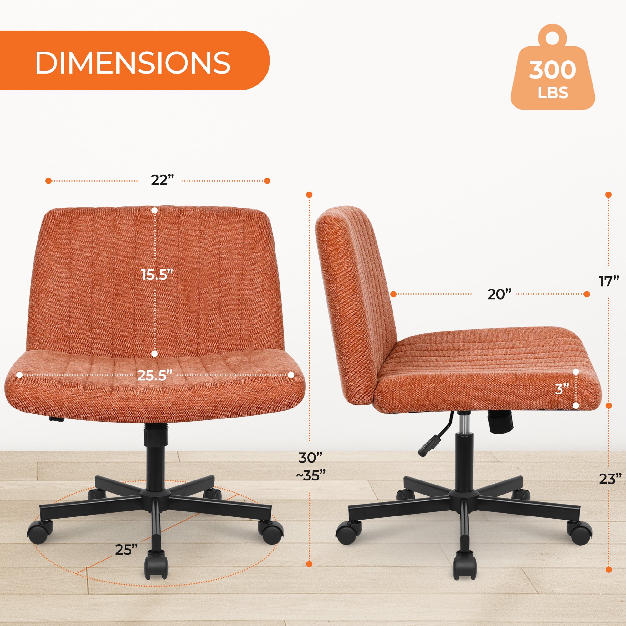 NEO CHAIR Criss Cross Legged Office Desk Vanity Armless Chair with Wheels Swivel, Brown