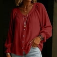 thumbnail image 5 of Vetsdori Womens Long Sleeve Shirts Ruffle Cotton Linen Button down Solid Color,Loose Blouses V-Neck Lightweight Tops for Ladies Casual, 5 of 8
