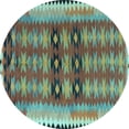 thumbnail image 1 of Ahgly Company Indoor Round Southwestern Light Blue Country Area Rugs, 4' Round, 1 of 4