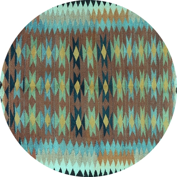 Ahgly Company Indoor Round Southwestern Light Blue Country Area Rugs, 4' Round