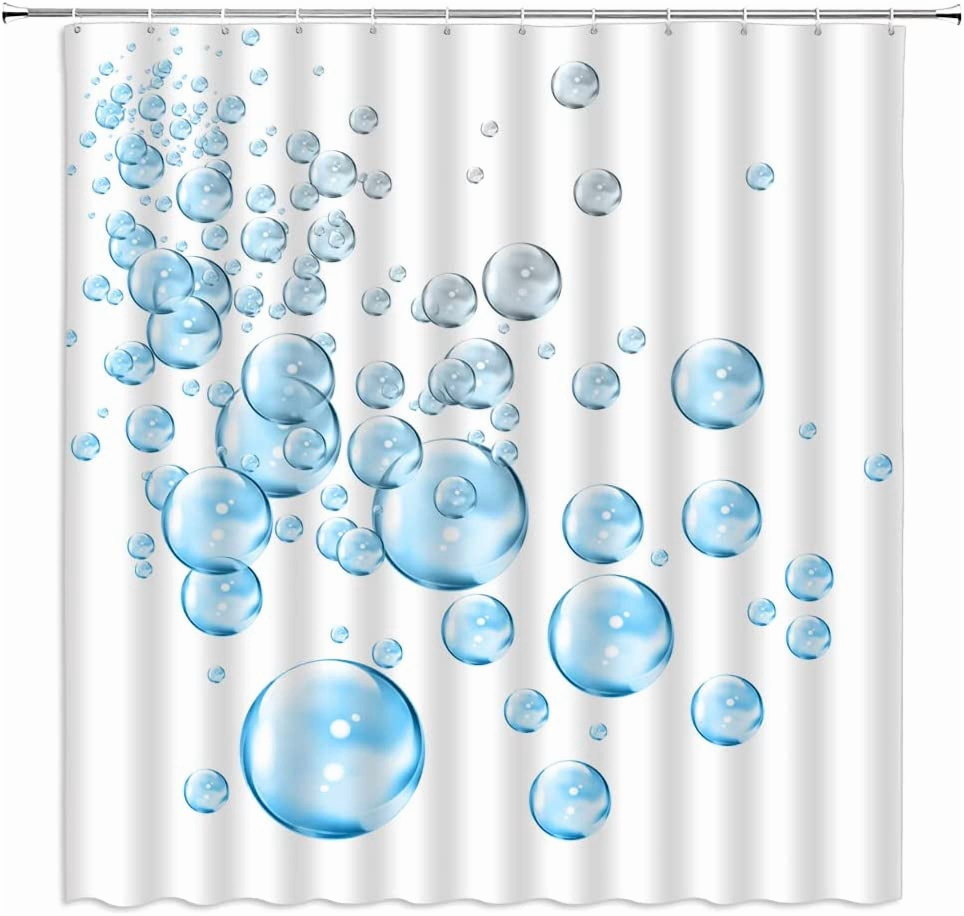 Bubble Shower Curtain Polka Dot Modern Abstract Cool Light Blue Water Bubble Art Print Creative White Funny Home Fabric Bathroom Decor Set Include Hooks 72"W x 96"L (Pack of 1)