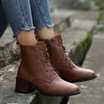 thumbnail image 5 of Miluxas Women's Leather Square Toe Lace Up Block Heel Combat Boots Ankle Boots, 5 of 9