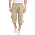 thumbnail image 2 of Kids Capri Pant Cotton Linen Drawstring Elastic Waist Straight Leg Pant Casual Loose Sporty Clothes With Pockets (14-15Years, Khaki), 2 of 7
