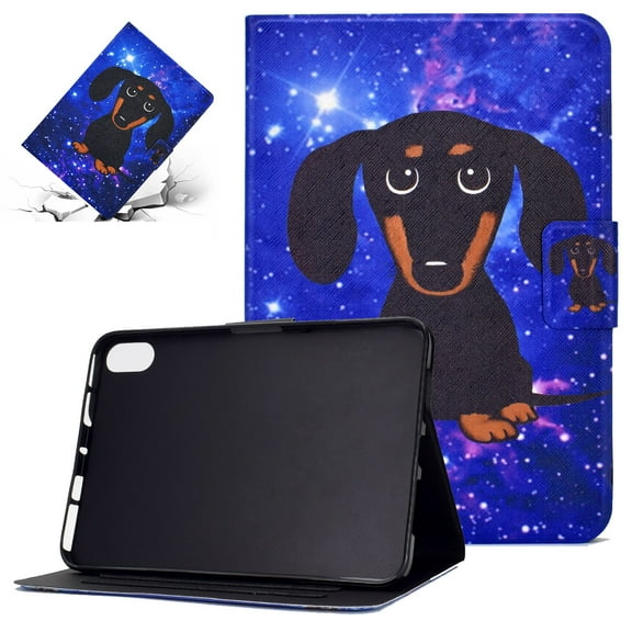 SaniMore Case for iPad 10th Generation 10.9" 2022, PU Leather Tablet Color Luxury Painting Auto Wake/Sleep Card Holder Anti-slip Strip Kickatnd Shockproof TPU Backplane Wallet Case, Black Dog