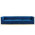 thumbnail image 3 of Modway Sanguine Channel Tufted Performance Velvet 3-Seat Modular Sectional Sofa in Navy, 3 of 10