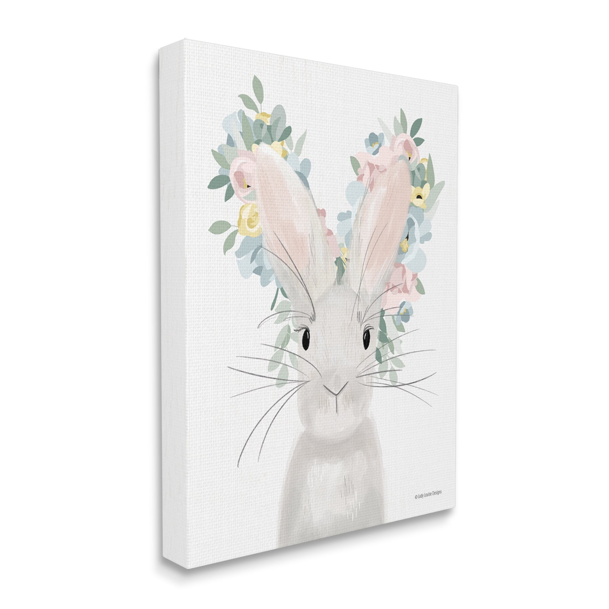 Stupell Floral Bunny Rabbit Blossoms Animals & Insects Painting Gallery Wrapped Canvas Print Wall Art