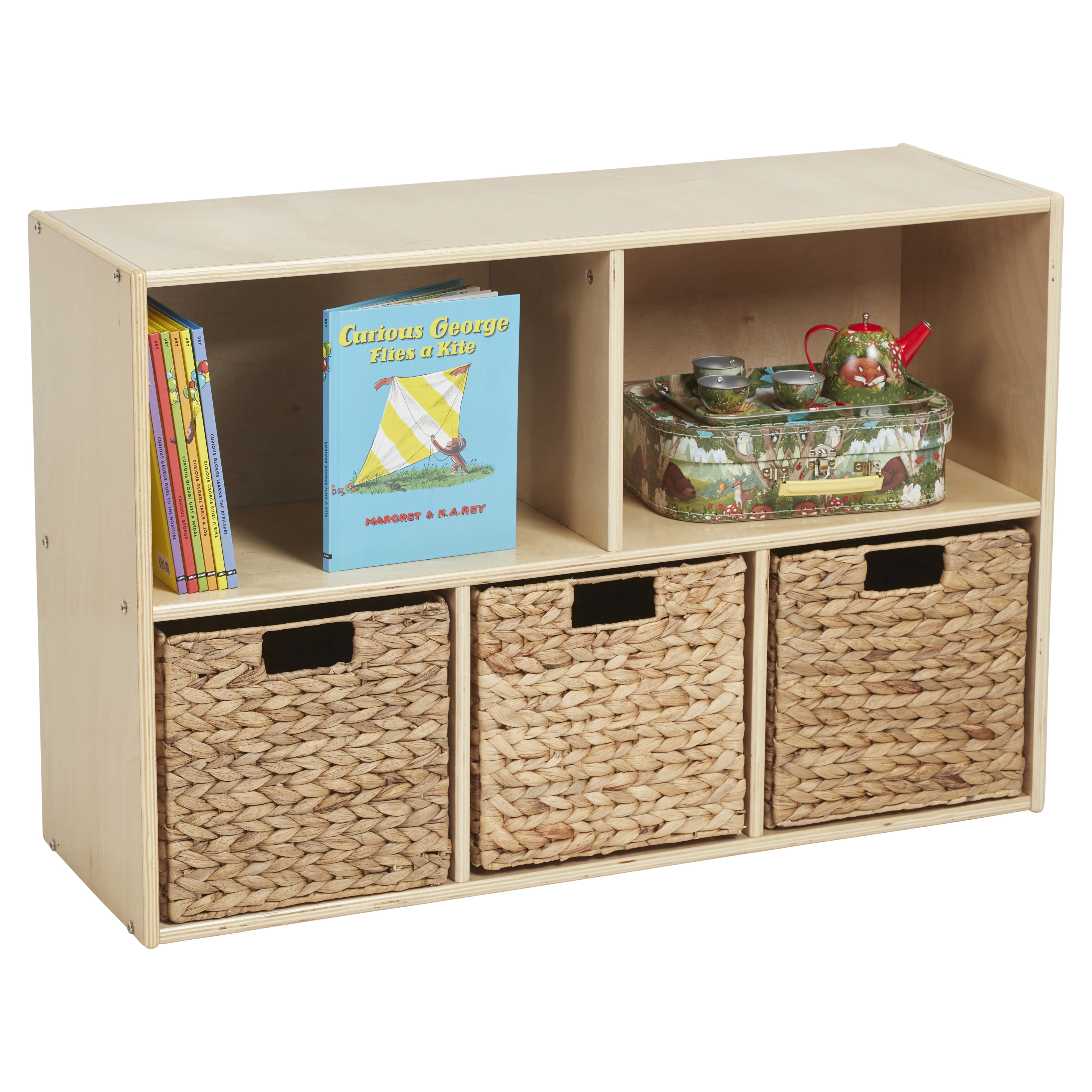ECR4Kids Streamline 2-Shelf Storage Cabinet, 24in High, Double-Sided,  Natural