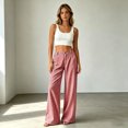thumbnail image 4 of Fashion Striped Linen Pants for Women High Waisted Straight Leg Palazzo Trousers Casual Wide Leg Pant with Pockets, 4 of 7