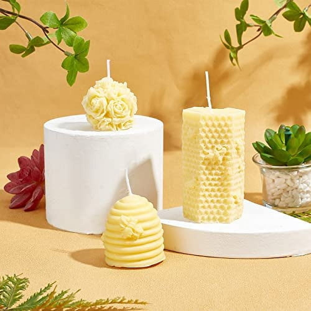 3 Pack 3D Bee Honeycomb Silicone Candle Molds with 50pcs Candle Wicks and Metal Holder for Homemade Beeswax Candle Making Supplies Soaps Lotion Bars Fondant Cake Decorating Clay