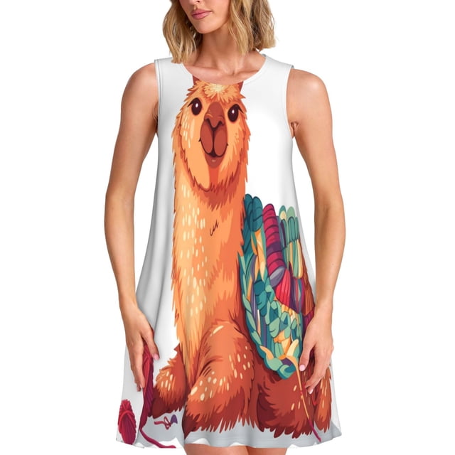 Balery Cozy Knitting Llama Vestidos de verano para mujer con estampado: vestido holgado sin mangas, vestido playero informal y cómodo para días calurosos.