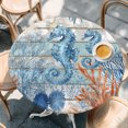 thumbnail image 4 of Blue Red Seahorse Coastal Round Tablecloth 45-54 Inch Round Fitted Table Cloth with Elastic Edge, Teal Wood Beach Coral Nautical Waterproof Table Cover Protector for Outdoor Picnic Party Dining, 4 of 9
