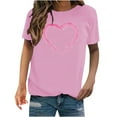 thumbnail image 4 of Valentine's Day Shirt Women Cute Print Short Sleeve Casual Pullover Tops Graphic Basic Blouses Tees (S, A Pink), 4 of 5