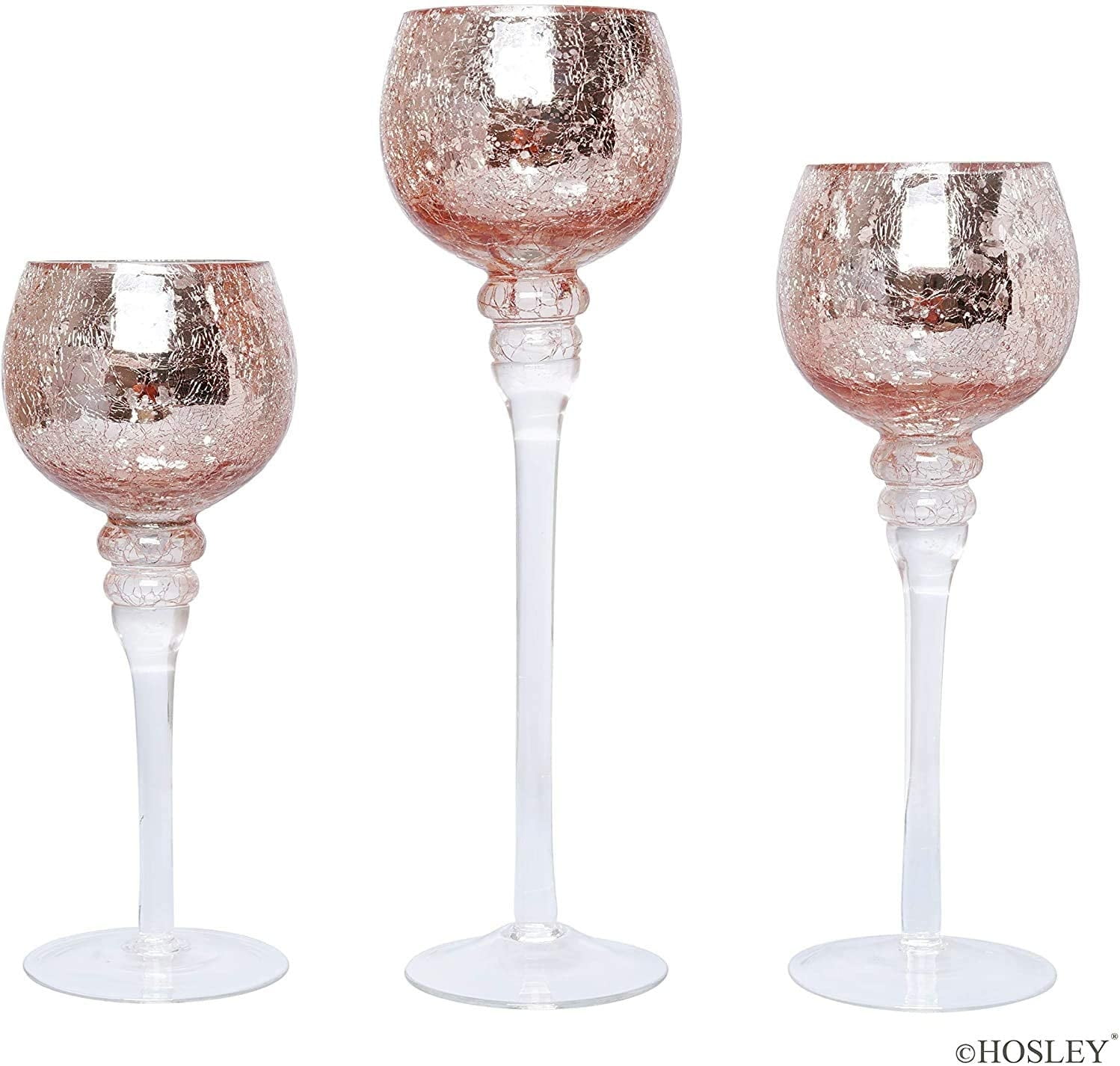 Buy Hosley Set of 3 Rose Gold Crackle Glass Tealight Candle Holders