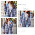 thumbnail image 3 of Women Long Sleeve Plaid Hooded Shirt Drawstring Button Up Shacket Jacket Chest Pockets Casual and Cozy, 3 of 7