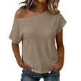 thumbnail image 6 of YUGYXL Womens Cinched Waist Off The Shoulder Tops Dolman Sleeve Banded Bottom Tee Shirts Casual Loose Summer Outfits Khaki Top L, 6 of 9