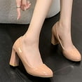 thumbnail image 4 of Eltusu Women Chunky Heels, Round Toe Mid High Heels casual No Slip Block Heel Shoes Beige Size 5.5-9.5, 4 of 6