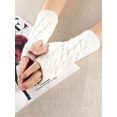 thumbnail image 2 of Deago 2 Pairs Women Winter Warm Knit Fingerless Gloves Hand Crochet Thumbhole Arm Warmers Mittens (White), 2 of 9