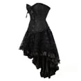 thumbnail image 3 of NordicNest Women's Gothic Corset Skirt Set Vintage Jacquard Strapless Bustier Top with High‑Low Ruffle Lace Skirt Steampunk Halloween Costume A-Blue,S, 3 of 6