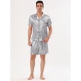 thumbnail image 2 of Unique Bargains Men's Sleepwear Short Sleeve Top and Pants Satin Pajama Set L Gray, 2 of 5
