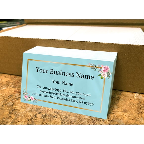 Cartes de Visite Personnalisées 500 Pcs - Bleu Sarcelle Moderne avec Image de Rose - Couverture 16pt (350gsm-Papier Épais), Fabriqué aux États-Unis