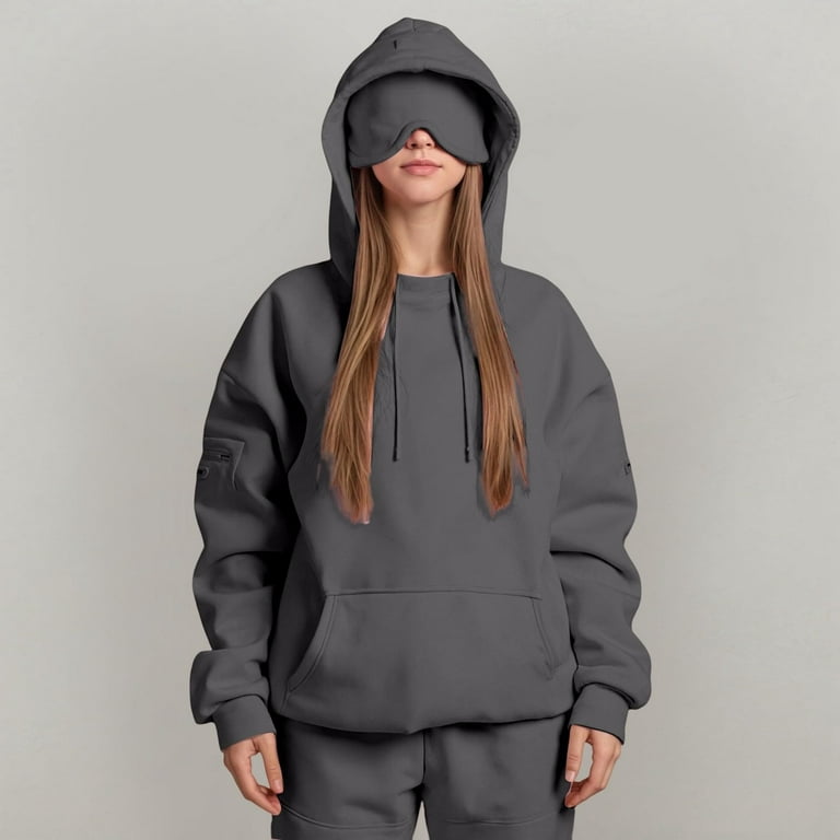 Hoodie with Eye Mask, Womens Drawstring Baggy Hooded Sweatshirt