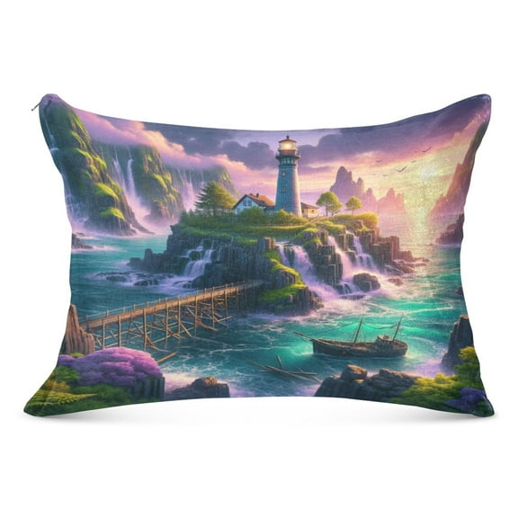Plush Pillow Cases Standard Size Ultra Soft Warm Pillowcases with Zipper Lighthouse on Island and Bridge 20"x26"