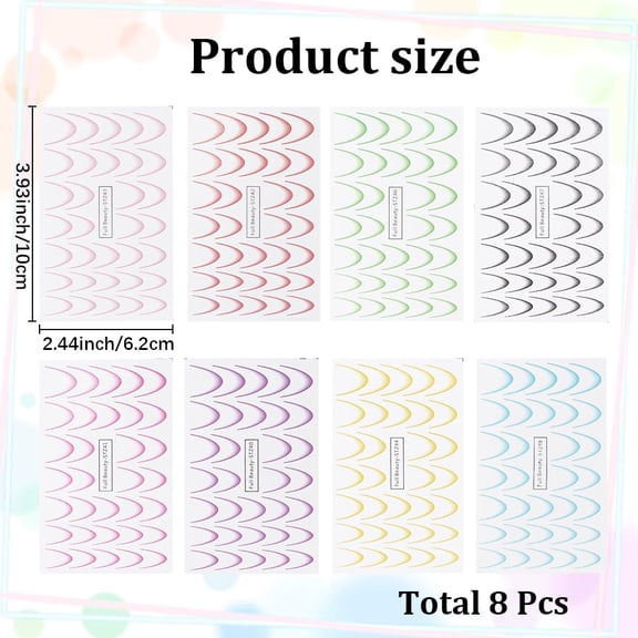 8Pcs French Tip Nail Art Stickers Self Adhesive Paper Colorful French Gradient Line 3D Nail Sliders Manicure Decals Accessories for Women DIY Nail Art Stencil Tool Decoration