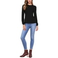 thumbnail image 2 of INSPIRE CHIC Long Sleeve Tops for Women's Fall Winter Pleated Round Neck Fitted Basic Tee Tops XS Black, 2 of 6