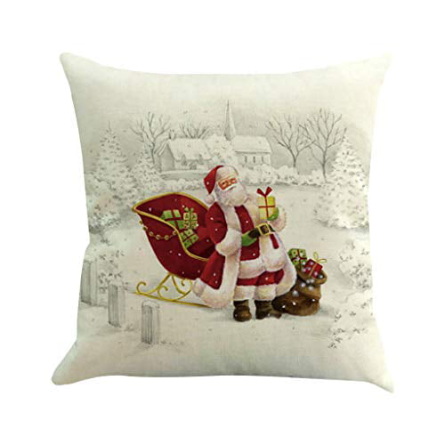 18" Printing Santa Claus Deer Cotton Linen Pillow Case Cushion Home D¨¦cor Cover 