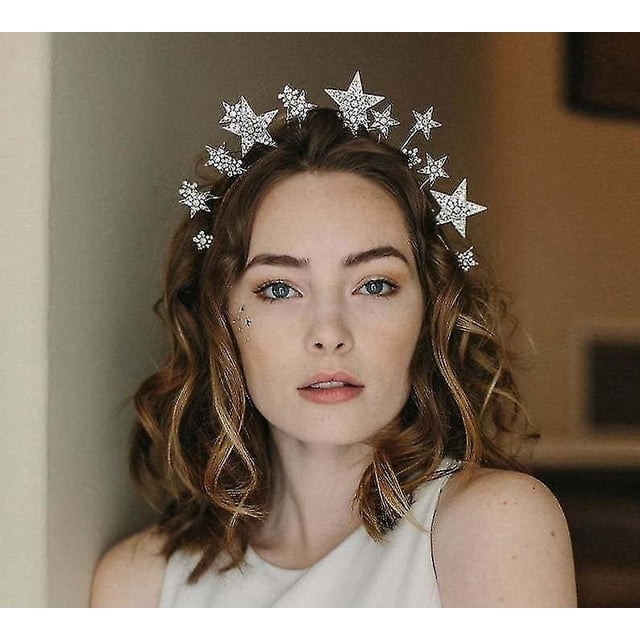 Diademas de estrellas, diadema de estrellas con diamantes de imitación para mujeres y niñas, tiara de cristal de princesa nupcial, tocado de boda