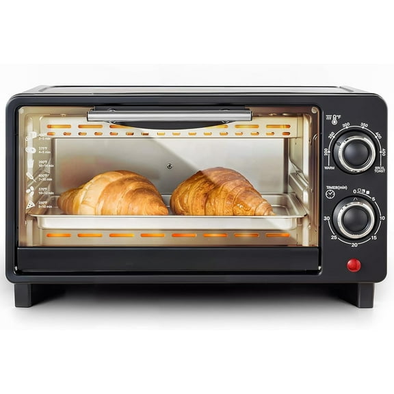 Personal Compact 2 Slice Countertop Toaster Oven with 15 Minute Timer & Adjustable Temperature, Bake, Broil, & Toast, Black