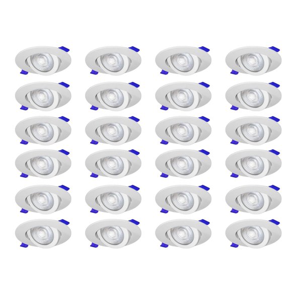 Nadair, 4’’ LED Recessed Gimbal (Swivel) Ultra Slim Lights, NO Part of Ceiling Visible Through The Eyeball Gap, 24-Pack, IC and Non-IC, Dimmable, 8W=50W, 600 Lumens, 3000K (Warm White), Quick Connect