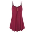 thumbnail image 3 of Womens Dresses Summer Sleeveless Spaghetti Strap Double Breasted Plain Shift Casual Dress Red L, 3 of 6